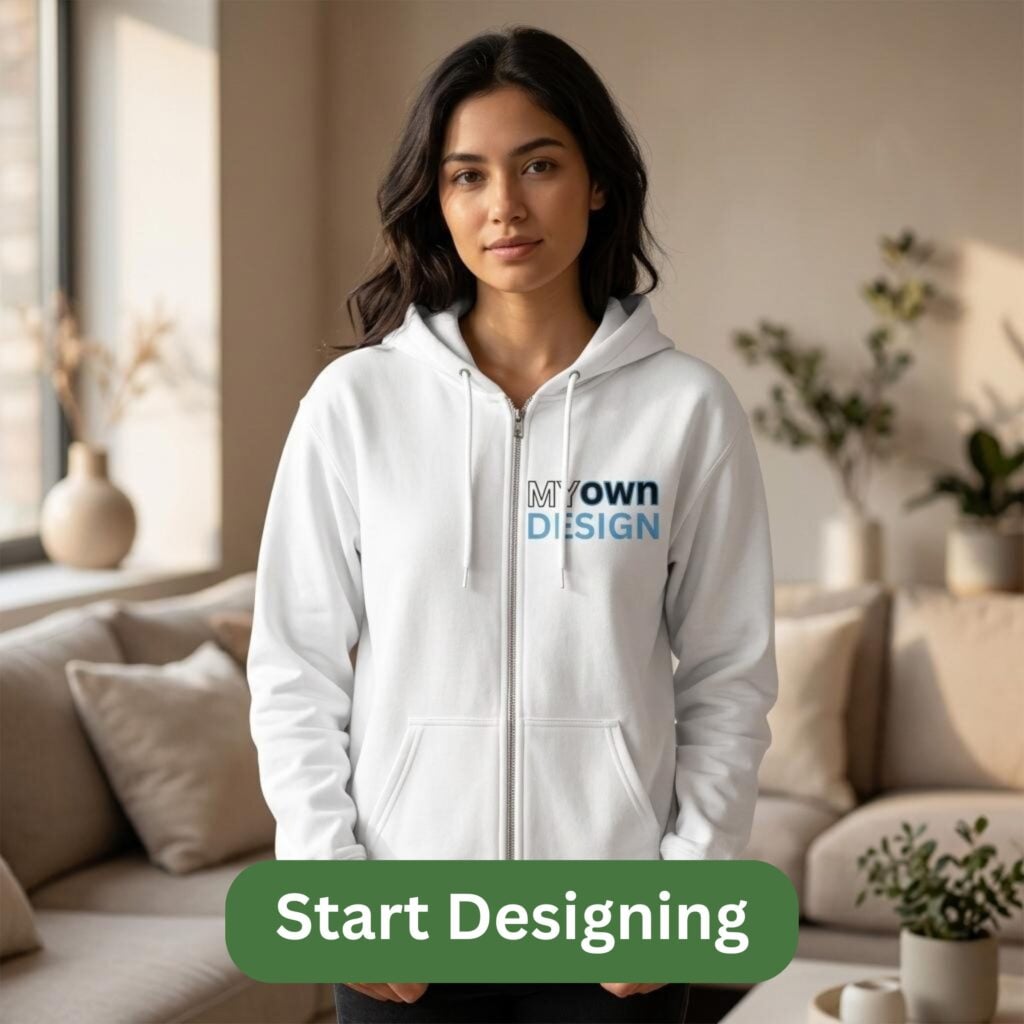 Custom Design Classic White Zip Hoodie