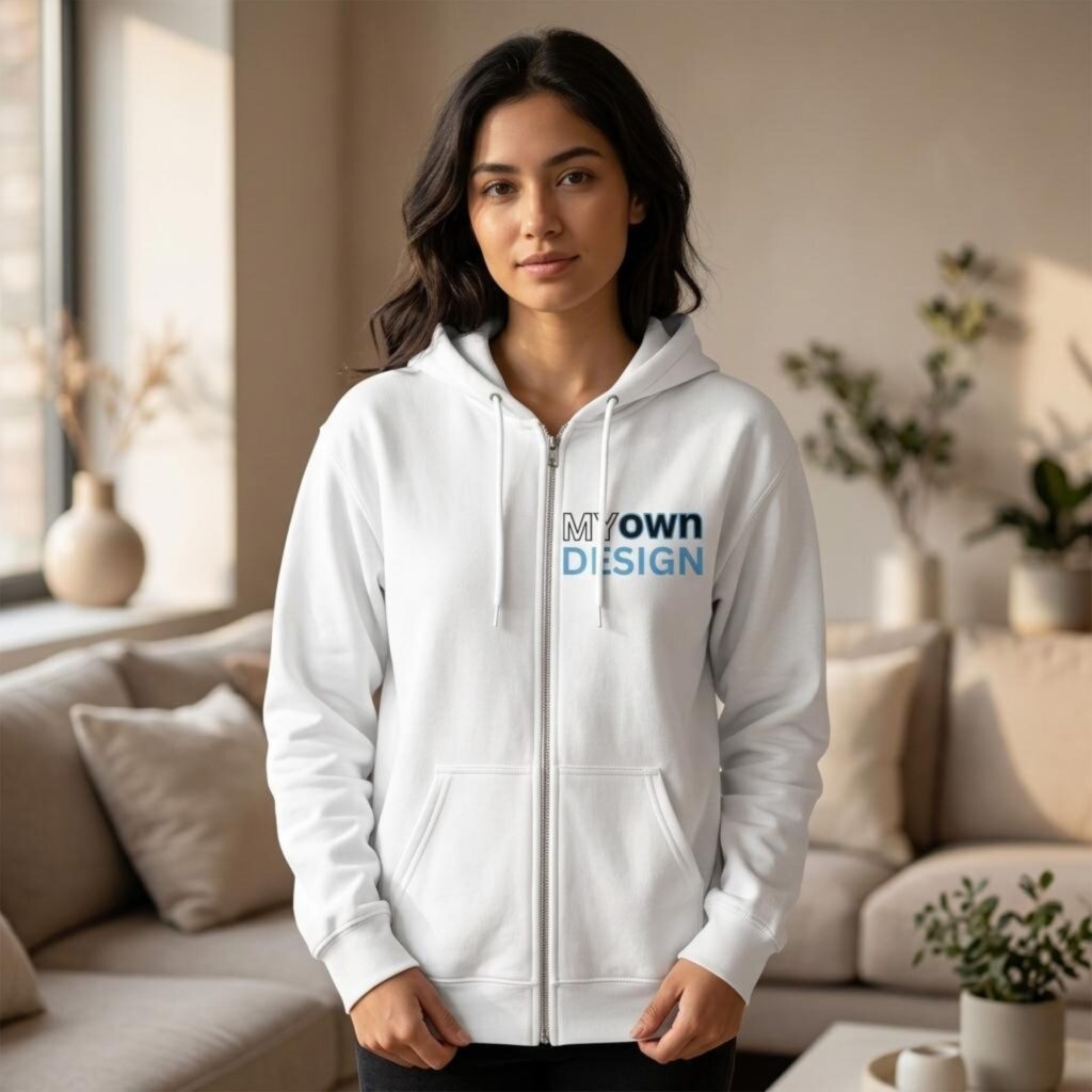 Women wearing a custom design zip hoodie
