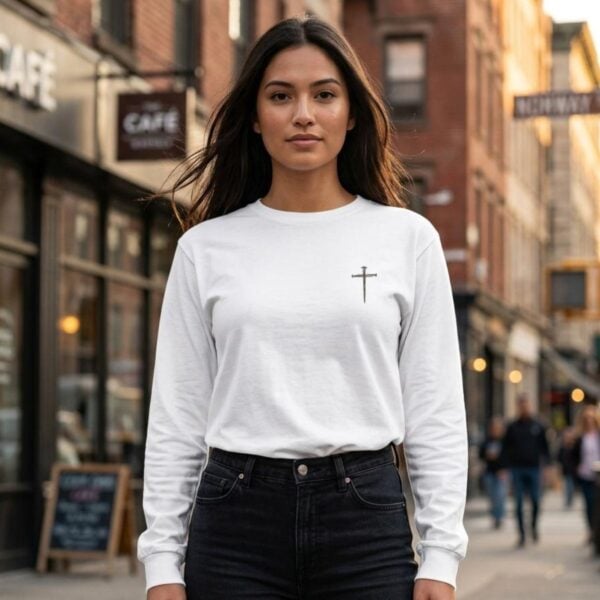 Nail Cross Long Sleeve Tshirt Woman in White