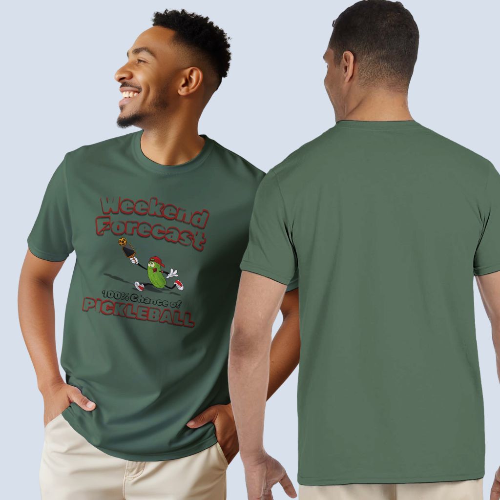 Front and back view of the t-shirt. The design is printed on the front of the t-shirt only.