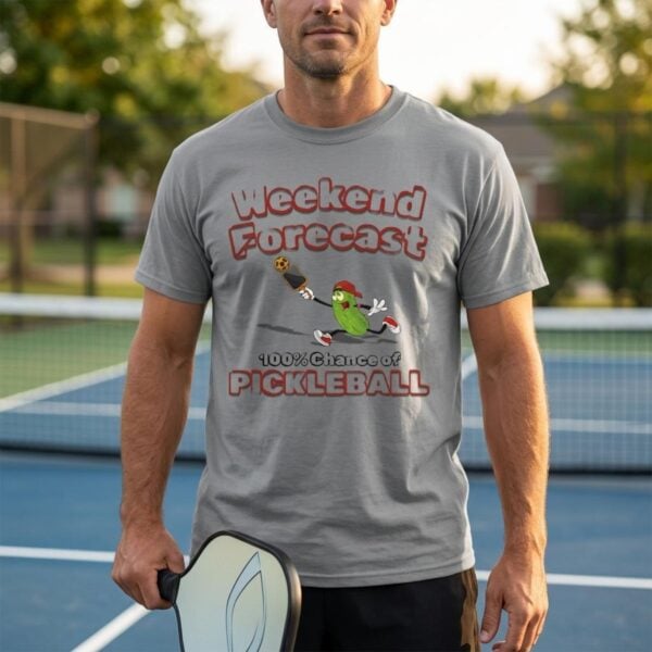 Pickleball Forecast Tshirt Man playing pickleball