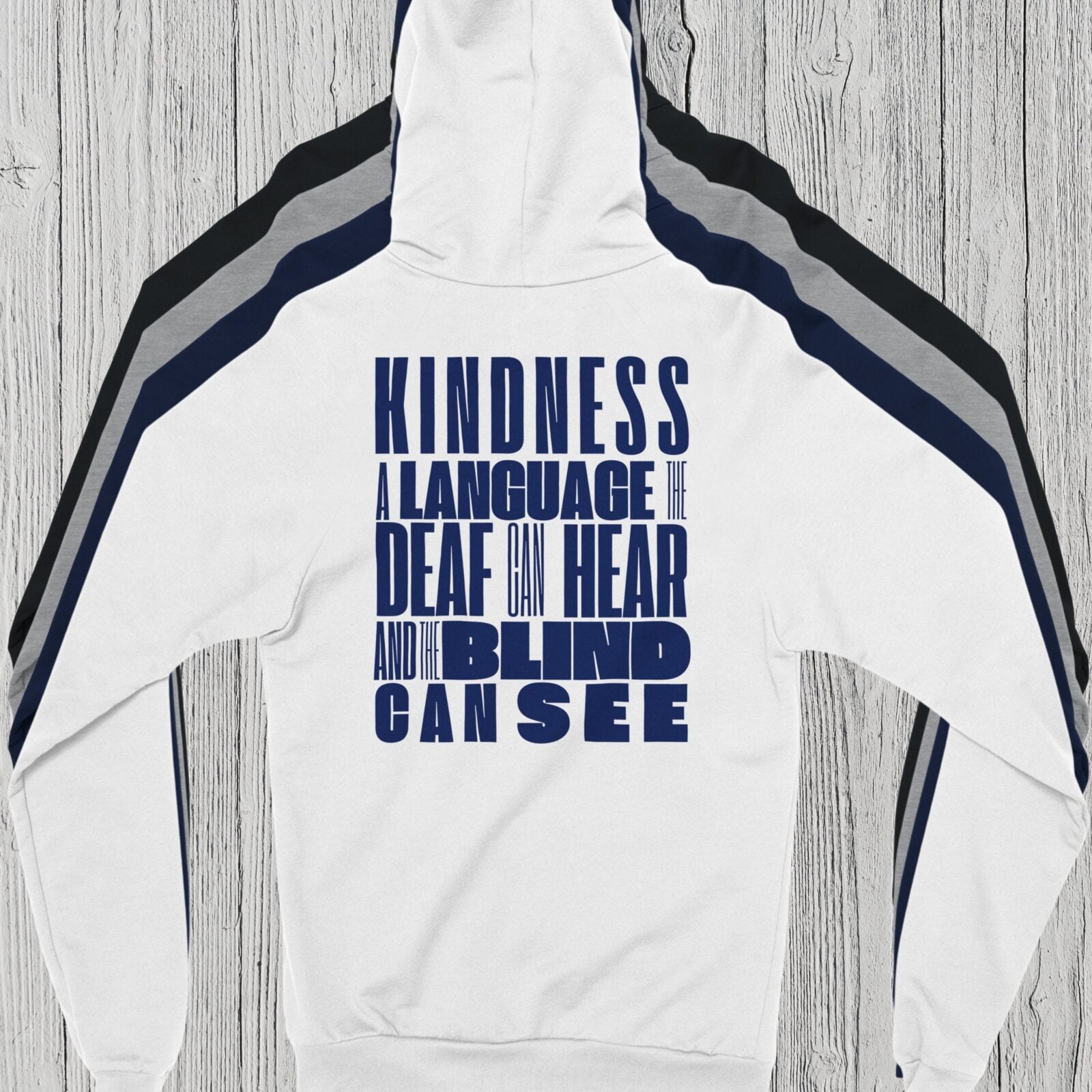 There are 4 colour options for the zip hoodie: black, navy, sport grey and white.